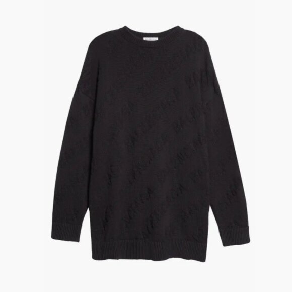 NWT Balenciaga 3D Knit Pullover Sweater Black Jacquard Tonal Logo Crewneck Sz M - Picture 1 of 11